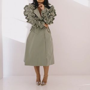 Ruffle Sleeve Trench Coat